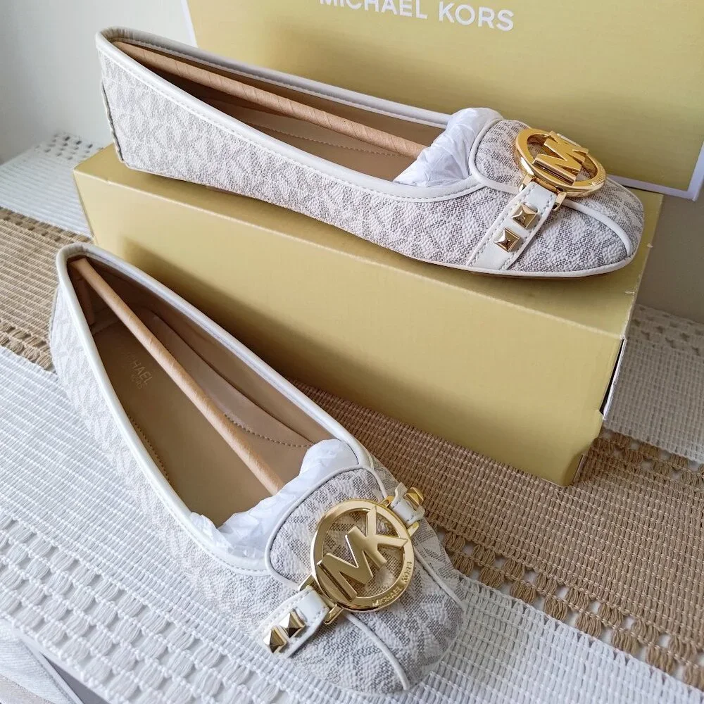 Michael Kors Fulton Studded Logo Moccasin size 7.5 color vanilla 49T8FUFR1B - Picture 7 of 15